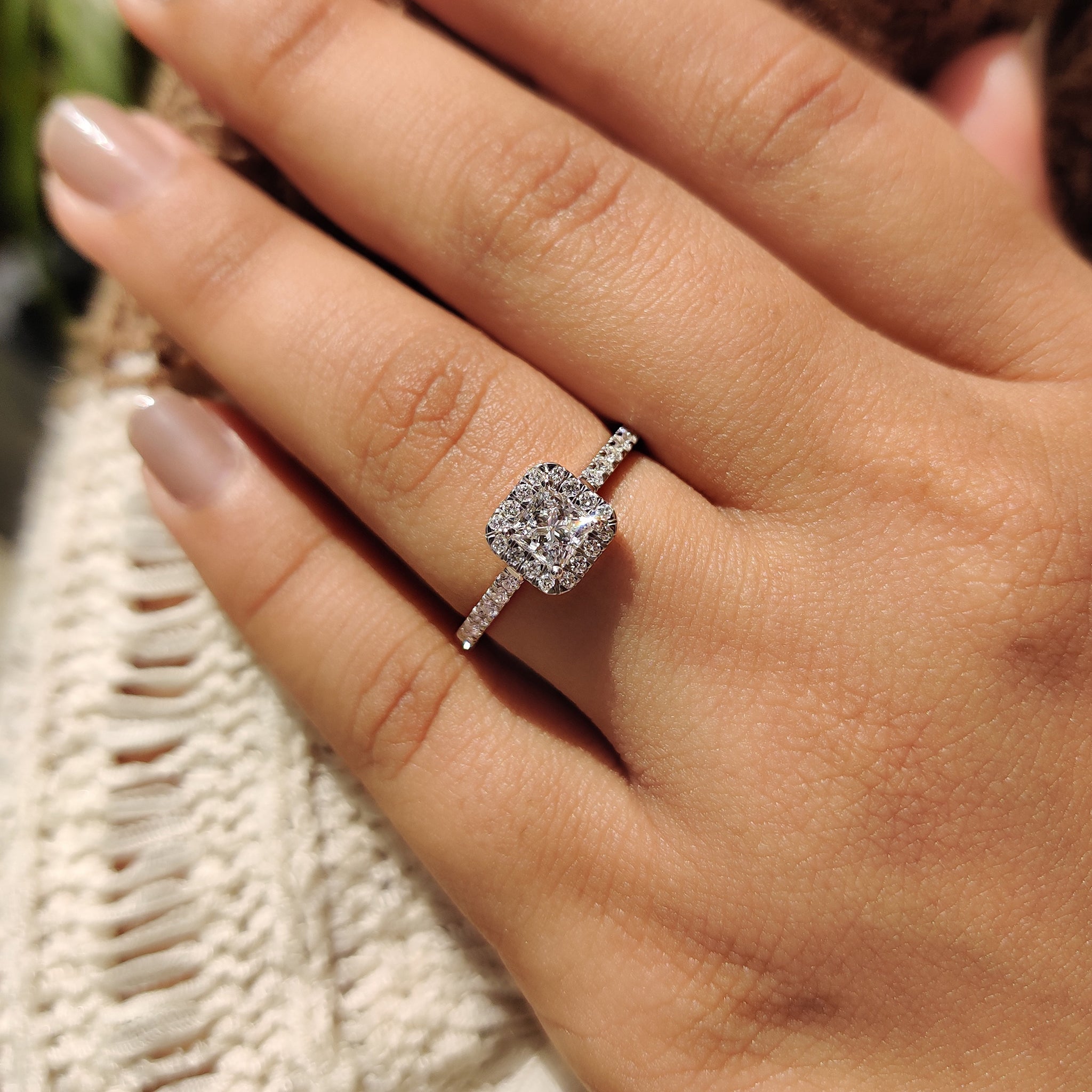 Cushion Hidden Halo Lab Grown Diamond Engagement Ring